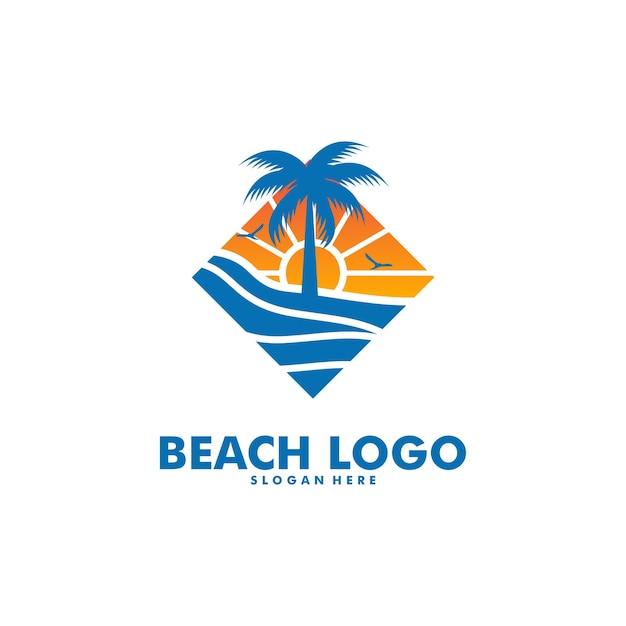 Beach logo design Vector Beach palm and Sunset vector template