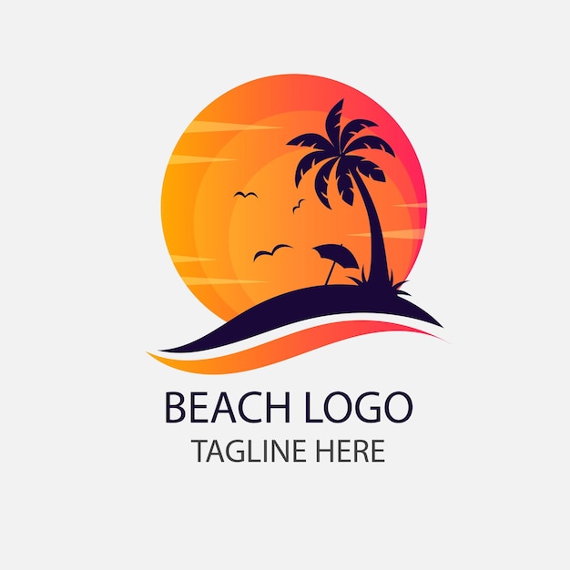 Vettore vettore di progettazione del logo della spiaggia modificabile