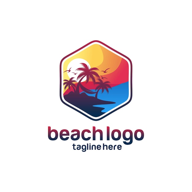 Modello di vettore di progettazione di logo della spiaggia