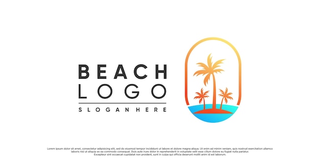 Design del logo della spiaggia con palma e colore stile sfumato vettore premium