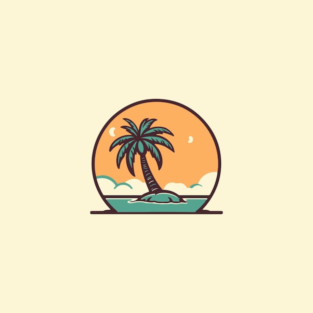 beach logo summer beach with palm tree