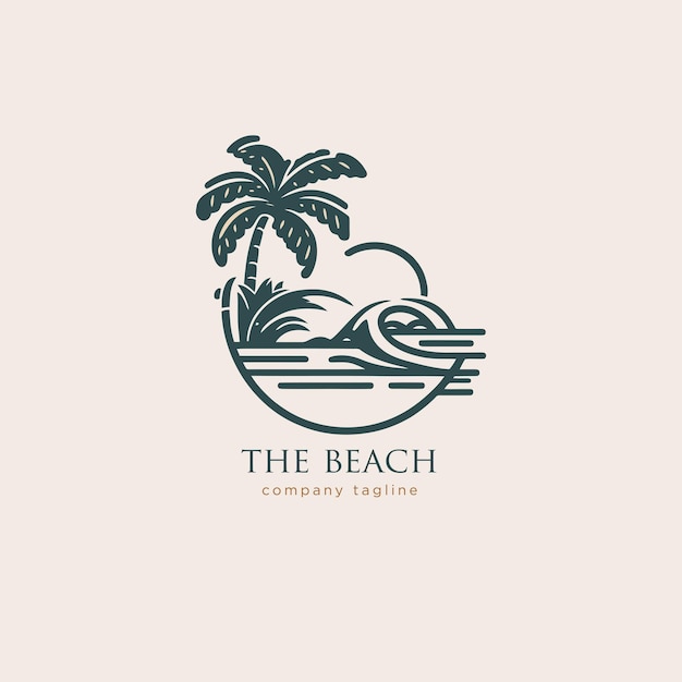 Vector beach logo template palm tree and waves vector illustration