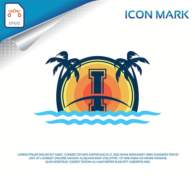 Beach logo with letter i premium vector