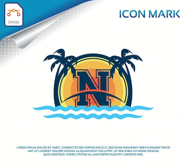 Beach logo with letter n premium vector