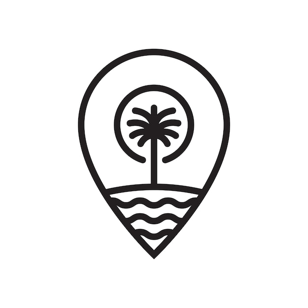 beach map marker icon with palm tree line style design