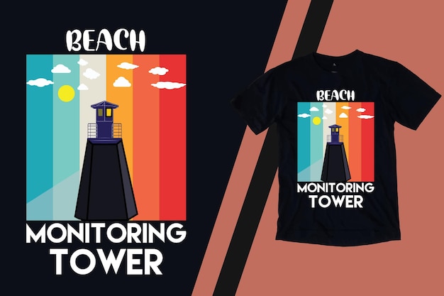 Башня наблюдения за пляжем ретро дизайн футболки