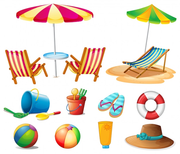 Иллюстрация пляжных объектов и игрушек