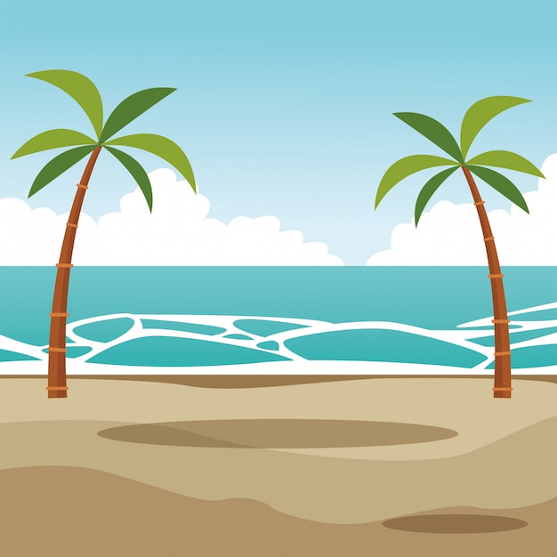 Beach palms landscape cartoon