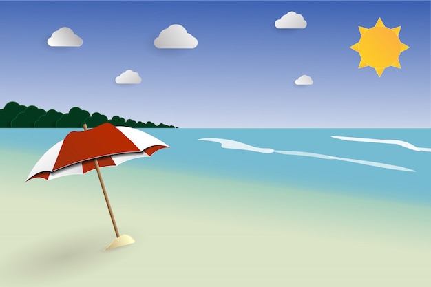 Vector beach paper art landscape vector background