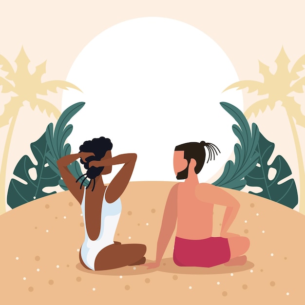 Beach party people having fun drawing couple clipart