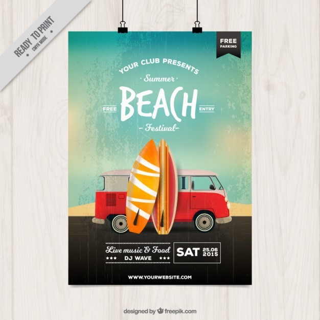 Beach party poster with surfboards