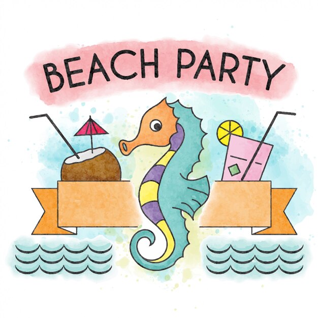 Beach  party. Watercolor summer poster