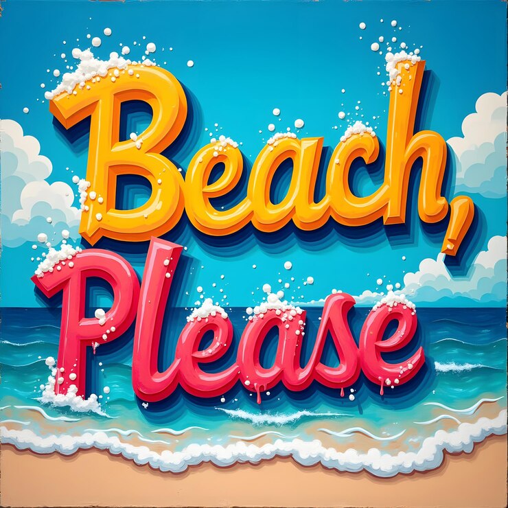 वेक्टर beach please sassy beach typography with waves and sunshine