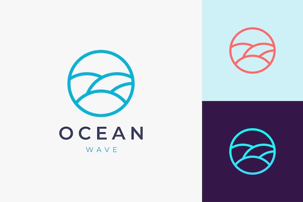 Beach or pool logo template in circle sea wave shape