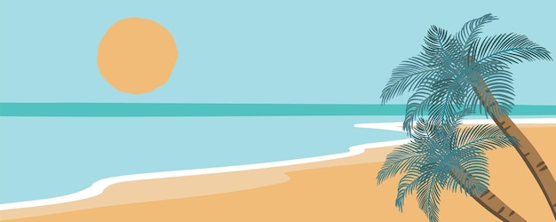 Vector beach postcard with sun,sea and sky in the daytime