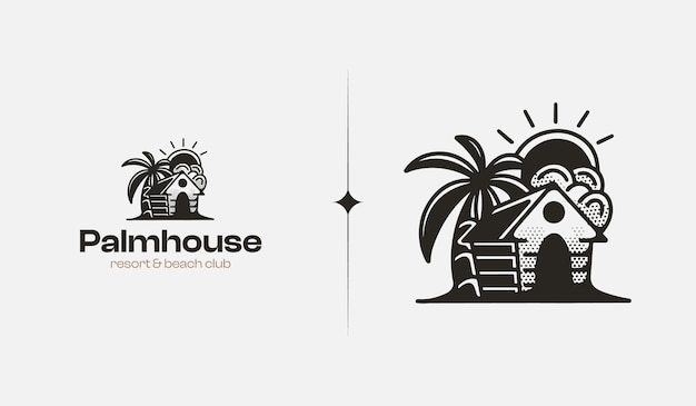 Beach Resort Palm Tree monoline Universal creative premium symbol Vector sign icon logo template Vector illustration