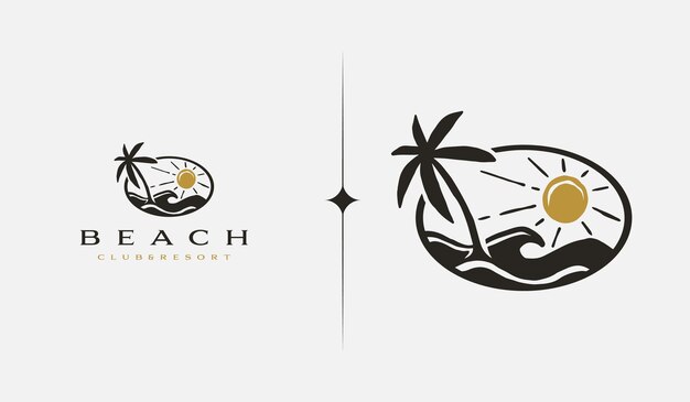 Beach resort palm tree monoline simbolo premium creativo universale modello di logo dell'icona del segno vettoriale illustrazione vettoriale