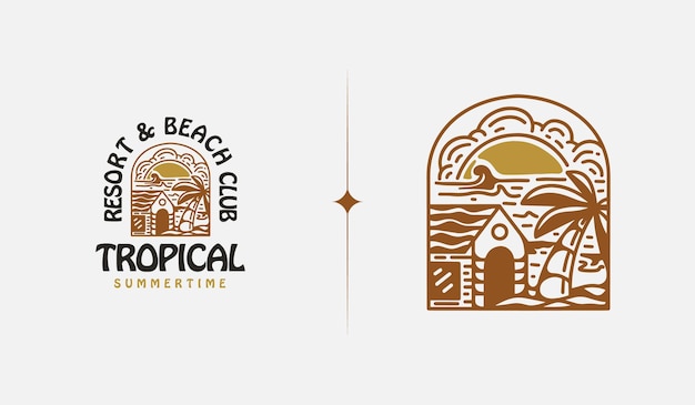 Beach Resort Palmboom monoline Universeel creatief premium symbool Vector teken pictogram logo sjabloon Vector illustratie