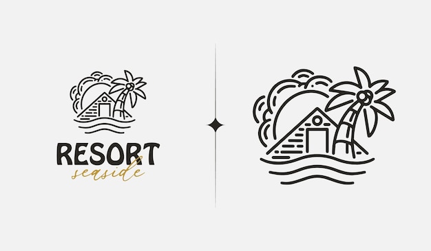 Beach Resort Palmboom monoline Universeel creatief premium symbool Vector teken pictogram logo sjabloon Vector illustratie