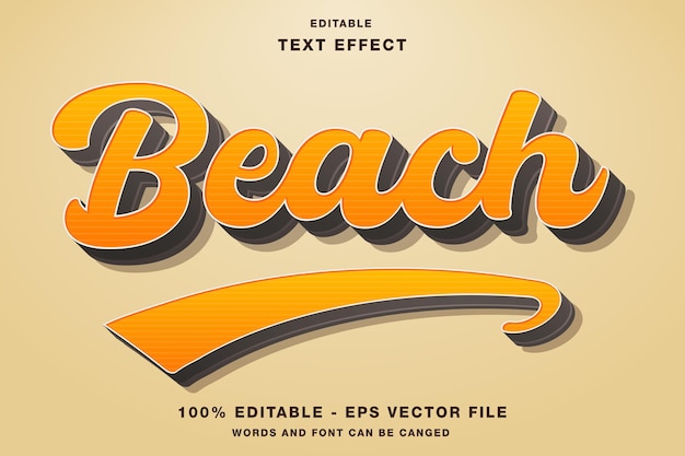 Vettore beach retro vintage 3d effetto di testo modificabile