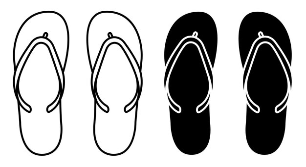 Vector beach rubber slippers icon beach shoes simple black and white vector