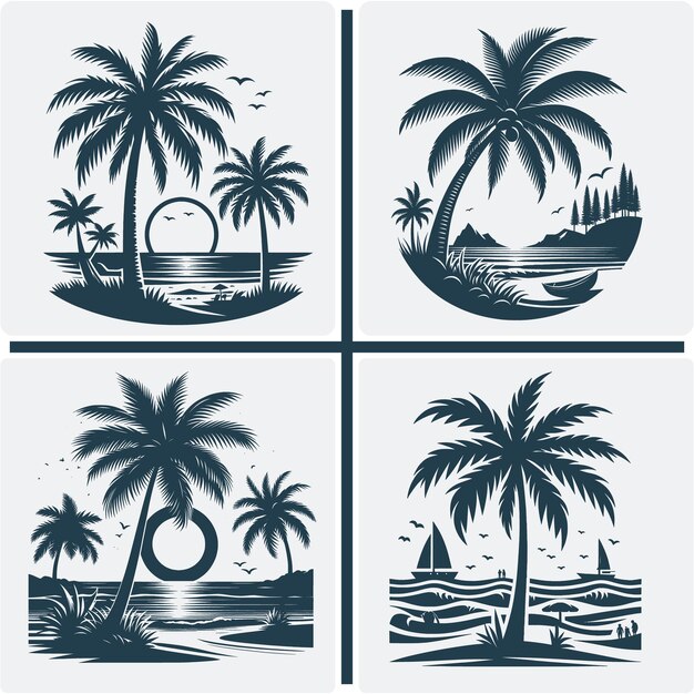 해변 장면 svg 드 나무 svg Palm Tree svg  터 실루 파일