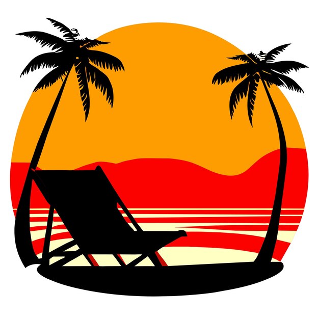 Vector beach scene with chair and umbrella