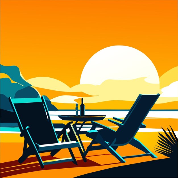 Vector beach scene with chair and umbrella