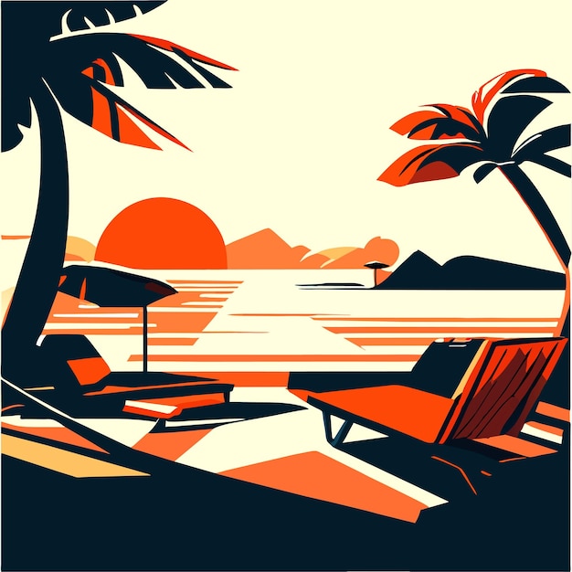 Vector beach scene with chair and umbrella