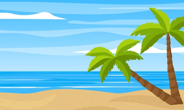 Beach scene with a palm tree on the beach Summer sea background Vector illustration