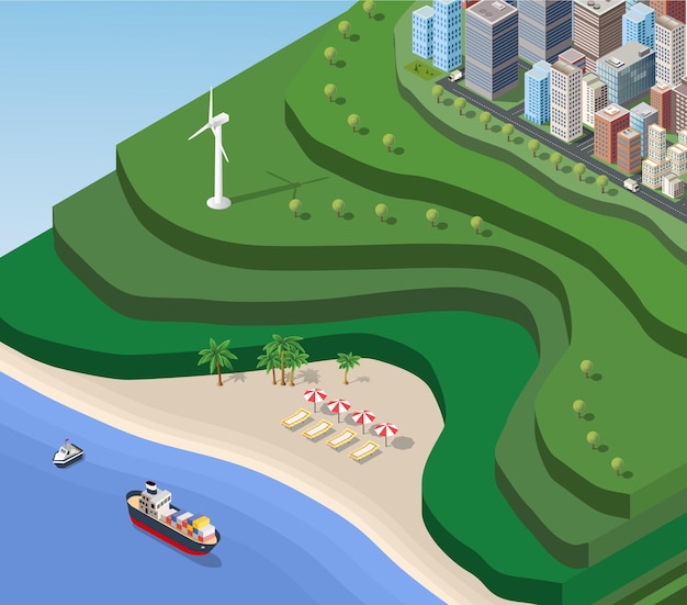 Vector beach sea isometric