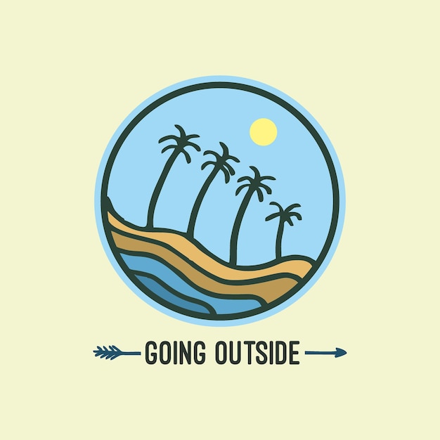 Beach, sea, and palm Nature Outdoor Going Outside vintage Badge logo illustration template