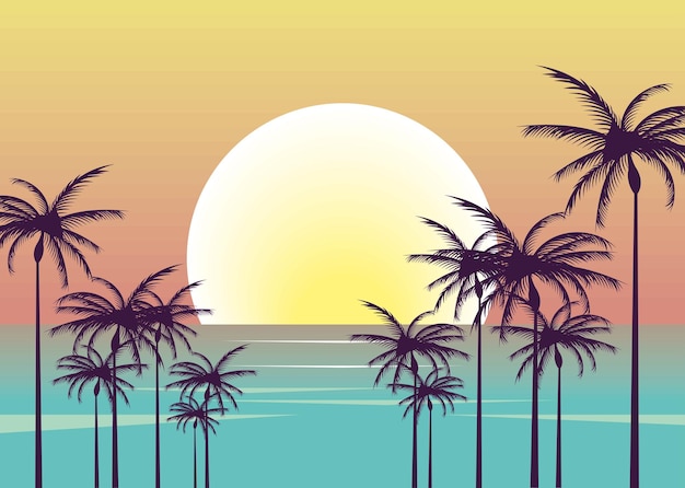 Beach seascape with palms