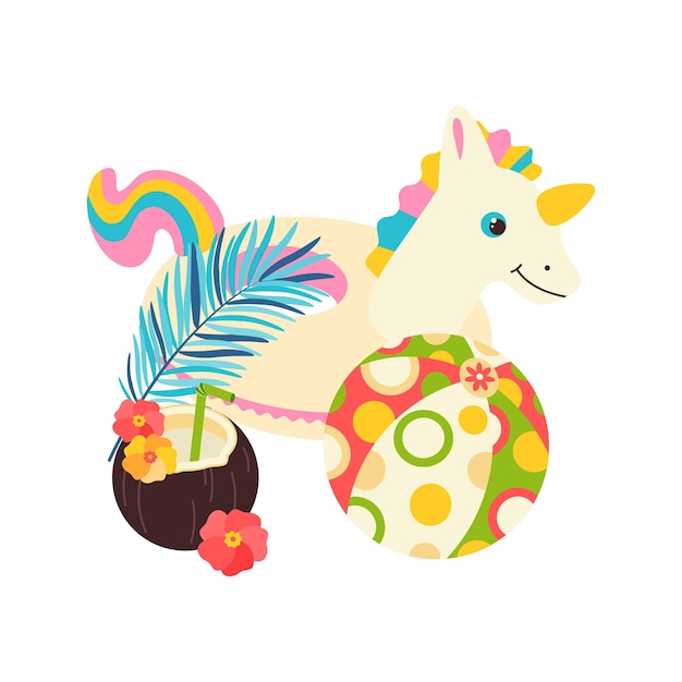 Beach set for summer trips cocktail coconut inflatable circle unicorn