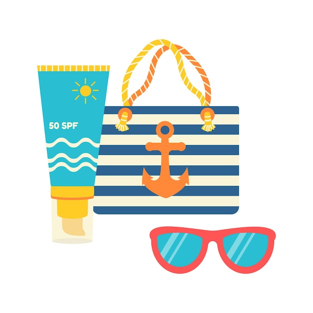 Beach set for summer trips Sun cream bag sunglasses