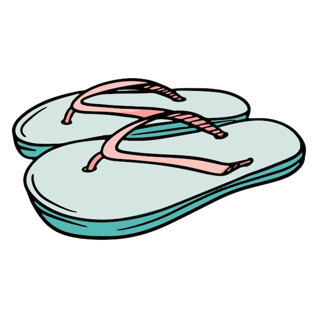 Beach shoes. Flip-flops. Flip flops with ropes. Rubber beach shoes. Illustration for design and decoration.