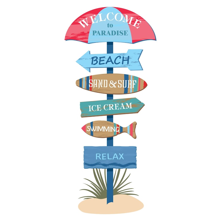 Vector beach signpost lifebuoy
