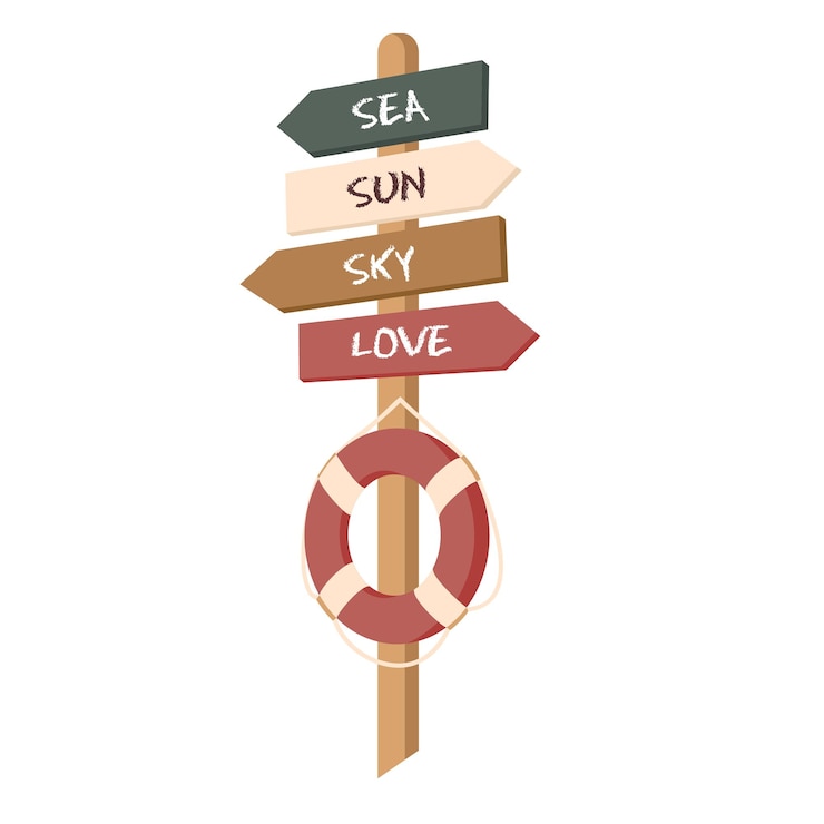 Vector beach signpost lifebuoy