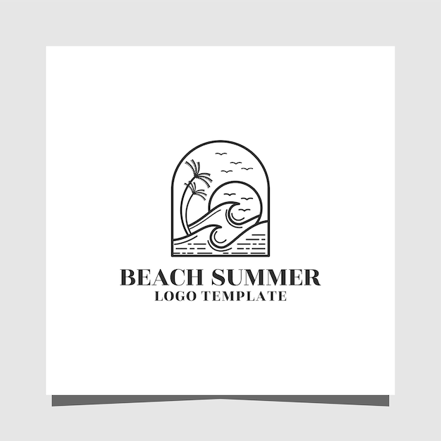 Vector beach summer line art minimalist premium logo design template