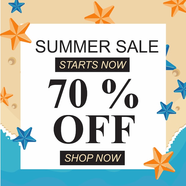 Beach summer sale banner big discount off with starfish