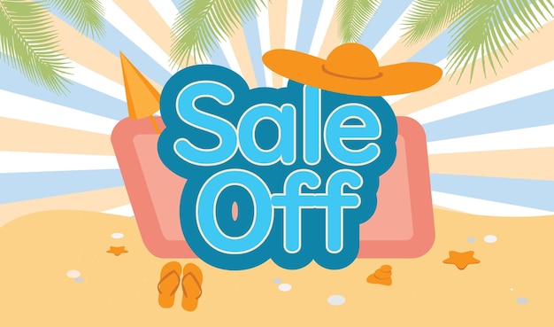 Vector beach summer sale off text banner summertime