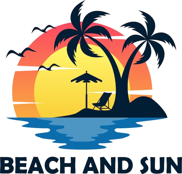 Beach and sun logo design vector template