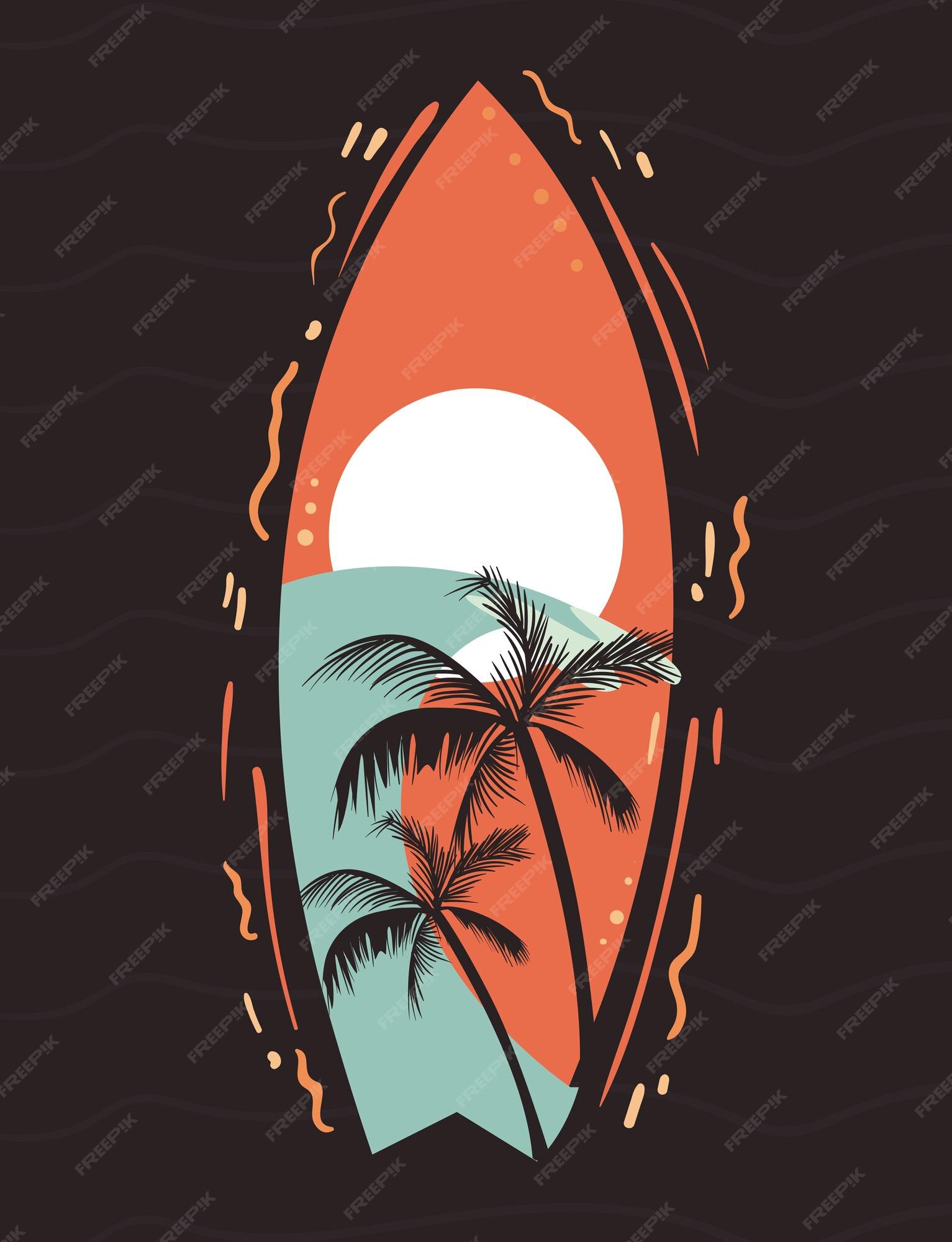 Premium Vector | Beach and sun in surfboard