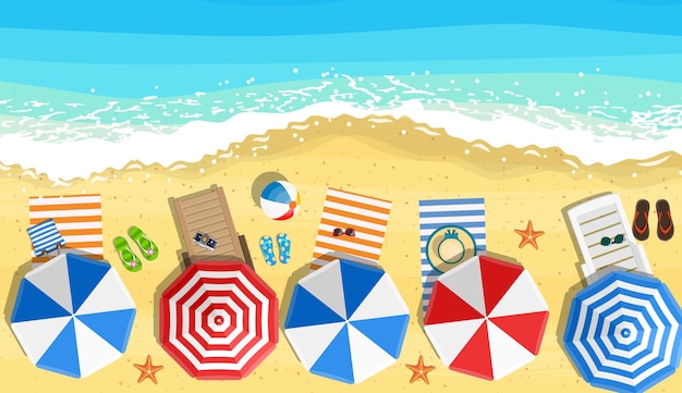Пляжные зонтики шлепанцы и пляж