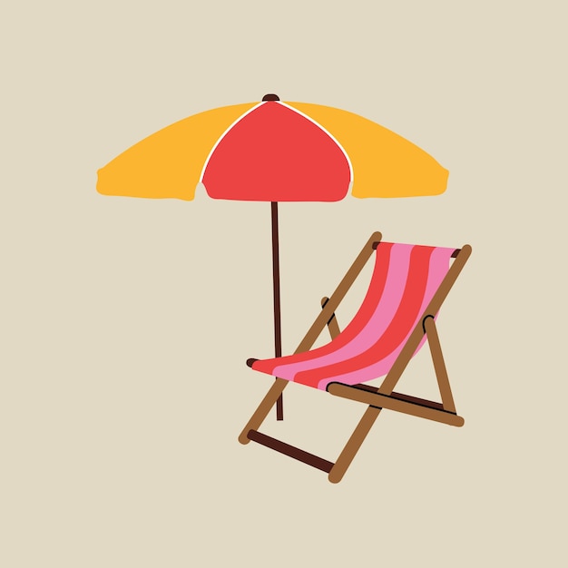 Beach sunbed with umbrella element in flat style Hand drawn vector illustration of summer vacation