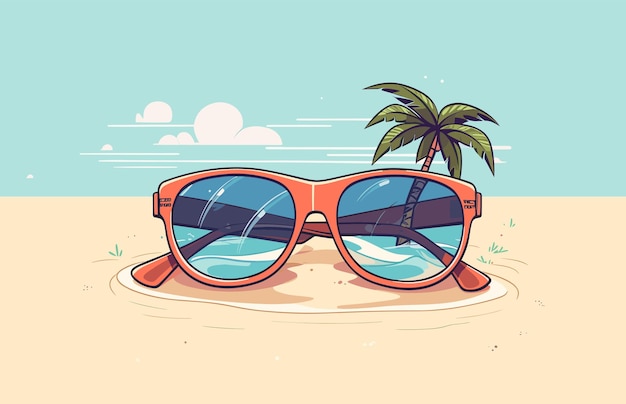 Beach Sunglass illustration Beach vibes with palm trees in Sunglass Beach landscape in Sunglass