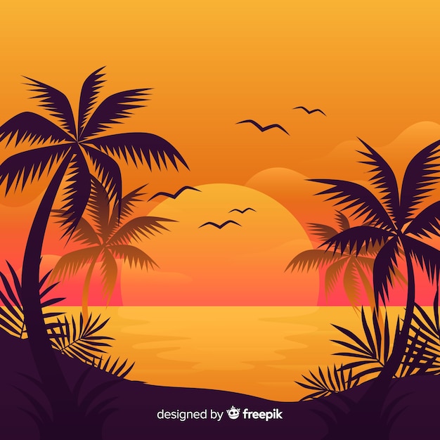 Vector beach sunset landscape background