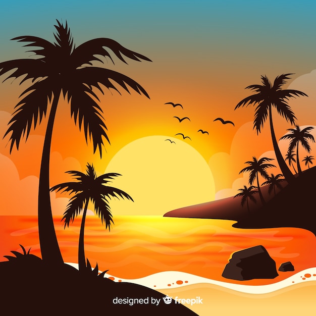 Beach sunset landscape background