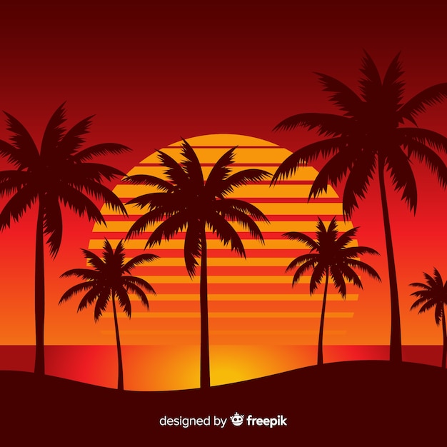 Vector beach sunset landscape background