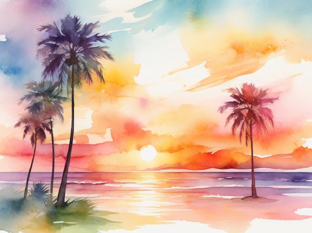 Vector beach sunset landscape background